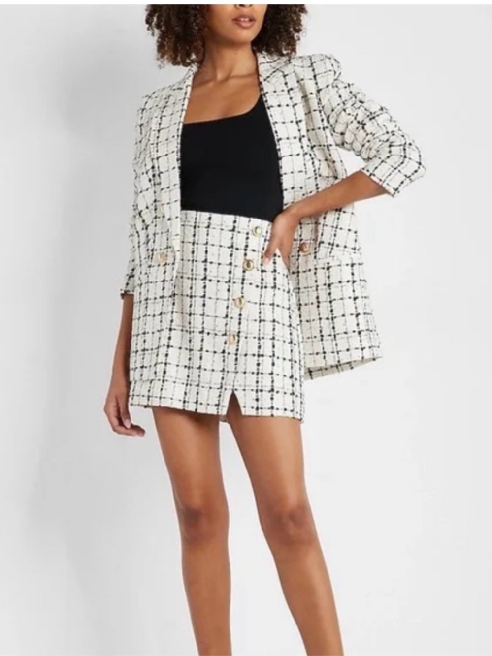 Express Tweed Plaid Button Front Mini Skirt Size 0 NWT